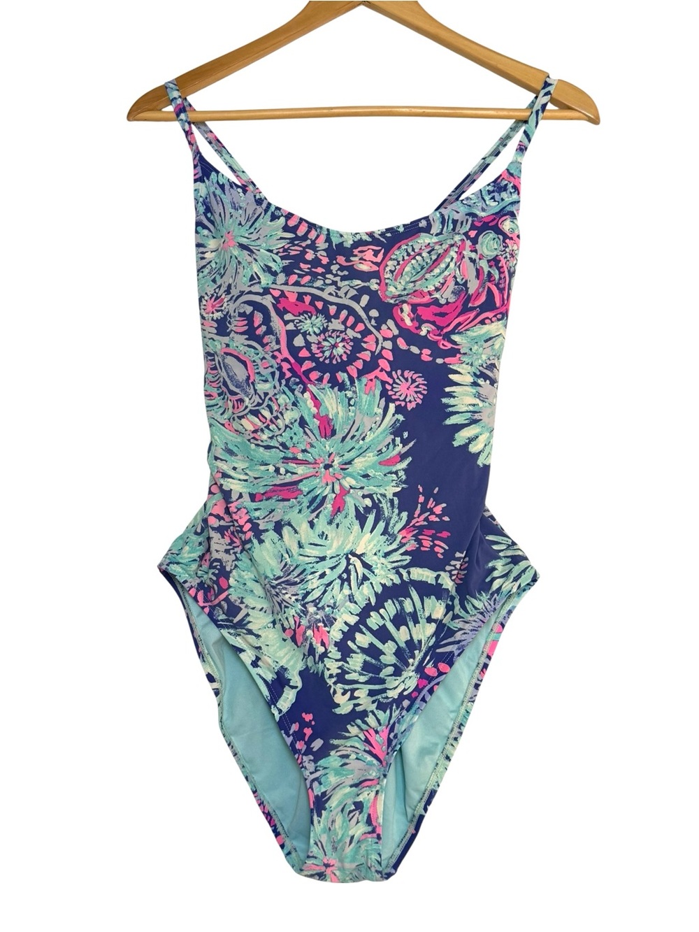 Lilly Pulitzer Navy One-Piece Swimsuit with Mint and Pink Floral Print Size 10